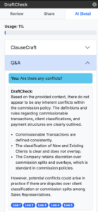 DraftCheck AI document Q&A tool interface for legal professionals